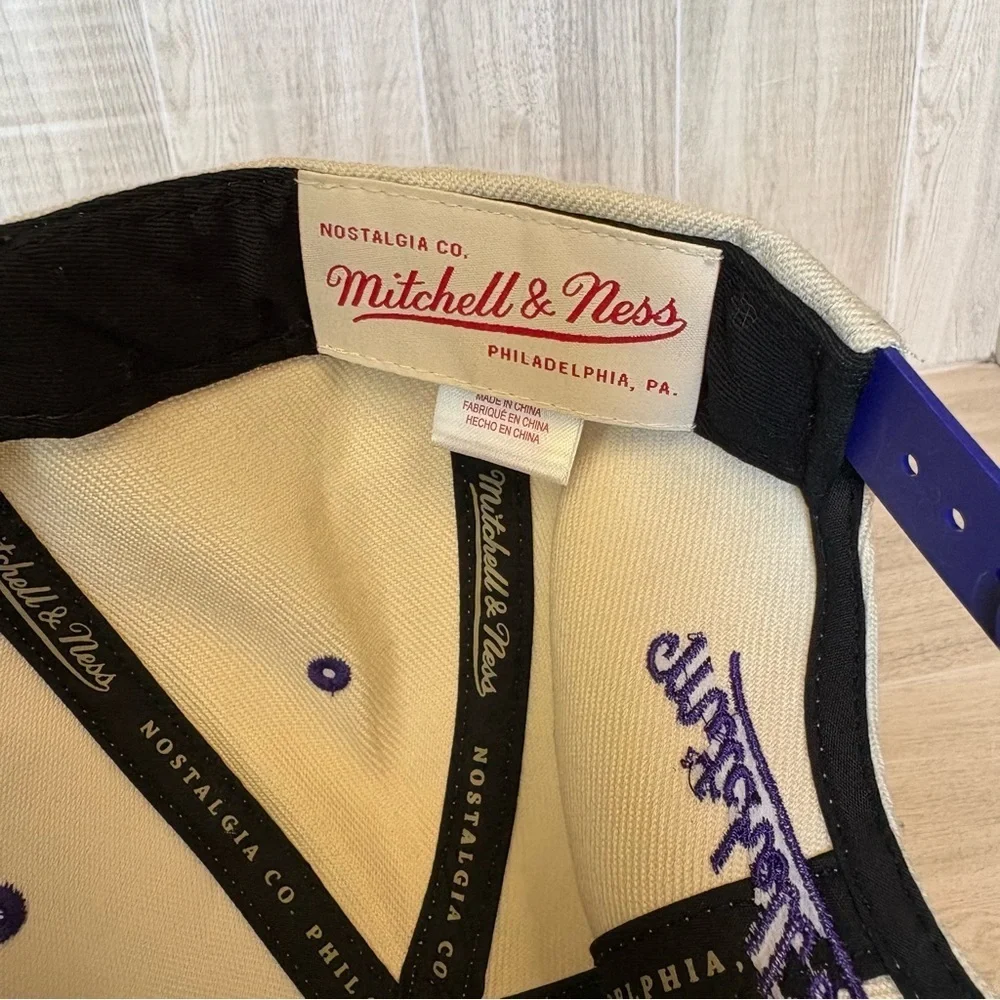 Utah Jazz Basketball Flat Bill Mitchell & Ness Men's Cream and Purple Hat